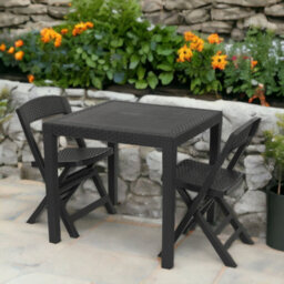 Urbn-Garden Urbngarden 72Cm Height 2Pc Garden Plastic Patio Dining Whether Proof Anthracite Table & Chairs