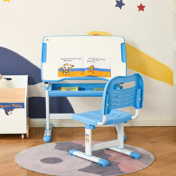 Homcom Kids Desk And Chair Set W/ Drawer, Pen Slot Hook - Blue - thumbnail 8