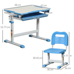 Homcom Kids Desk And Chair Set W/ Drawer, Pen Slot Hook - Blue - thumbnail 3