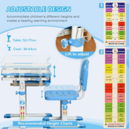 Homcom Kids Desk And Chair Set W/ Drawer, Pen Slot Hook - Blue - thumbnail 6
