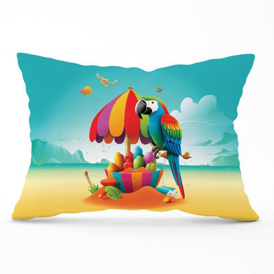 Warren Reed Designer Parrot On A Beach Holiday Cushions 33Cm X 48Cm - image 1