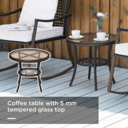 Outsunny 3 Pieces Rocking Chair Bistro Set Furniture Rattan Wicker Brown - thumbnail 4