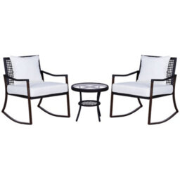 Outsunny 3 Pieces Rocking Chair Bistro Set Furniture Rattan Wicker Brown - thumbnail 2