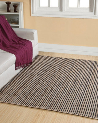 Second Nature Online Chakkar Dark Stripe Square Jute Beige Black Rug / 180 Cm X 180 Cm - image 1