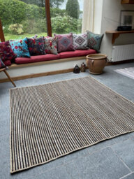 Second Nature Online Chakkar Dark Stripe Square Jute Beige Black Rug / 180 Cm X 180 Cm - thumbnail 5