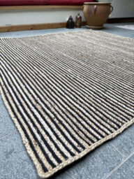 Second Nature Online Chakkar Dark Stripe Square Jute Beige Black Rug / 180 Cm X 180 Cm - thumbnail 7