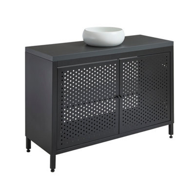 Homestylestore 1200mm Black Metal Floorstanding Bathroom Vanity Unit Black Grey Countertop And Round Chalk Basin - image 1