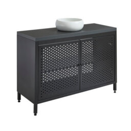 Homestylestore 1200mm Black Metal Floorstanding Bathroom Vanity Unit Black Grey Countertop And Round Chalk Basin - thumbnail 1
