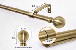 Shopnbits Antique Brass Extendable Curtain Pole 120 To 210Cm 28mm Metal Curtain Rod With Ball Finials Rings Brackets Fittings - thumbnail 2