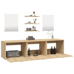 Berkfield 6 Piece Bathroom Furniture Set Oak Engineered Wood - thumbnail 3