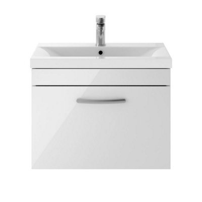 Dezine Serene 600mm Gloss White Wall Hung 1 Drawer Vanity Unit - image 1