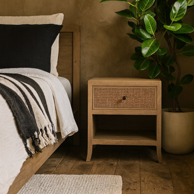 Wyld Haus Argentina Natural Oak And Rattan Bedside Table With Drawer - image 1