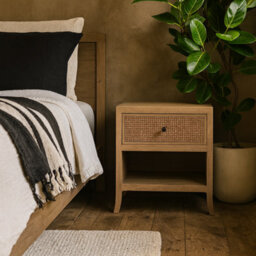 Wyld Haus Argentina Natural Oak And Rattan Bedside Table With Drawer - thumbnail 1