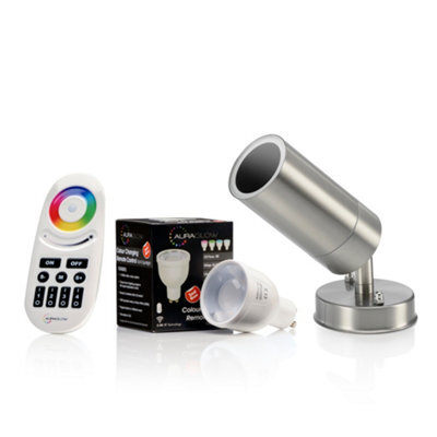 Auraglow Stainless Steel Multi Directional Wall Lamp - Gu10 - Colour Changing - Radio Frequency Remote - image 1