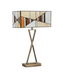 Lighting Supermarket Art Deco Tiffany Style Rectangular Glass Table Lamp - Amber - Antique Brass - thumbnail 2