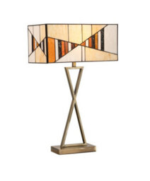Lighting Supermarket Art Deco Tiffany Style Rectangular Glass Table Lamp - Amber - Antique Brass - thumbnail 3