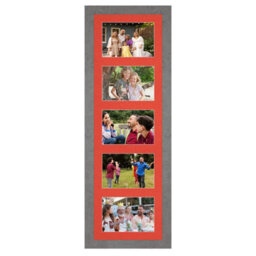 AK Frames 26X8 Marble Grey Modern Multi Photo Frame With Poppy Red Mount - Holds 5 Apertures (5X) 6X4 Photos