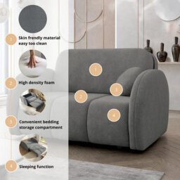 Viva Comfy Ii Grey 2 Seater Sofa Bed With Storage Foam Mattress And Metal Legs 132X103X85Cm - thumbnail 6
