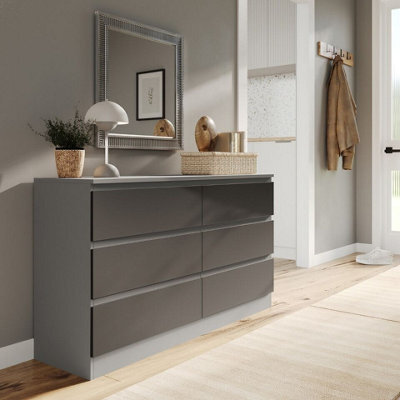 Urbn-Living Urbnliving 120Cm Width Grey Wooden Chest Of Black 6 Drawers Bedroom Furniture Storage Bedside Table Modern Cabinet - image 1