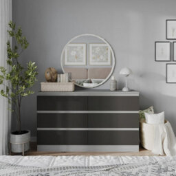 Urbn-Living Urbnliving 120Cm Width Grey Wooden Chest Of Black 6 Drawers Bedroom Furniture Storage Bedside Table Modern Cabinet - thumbnail 4