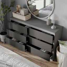 Urbn-Living Urbnliving 120Cm Width Grey Wooden Chest Of Black 6 Drawers Bedroom Furniture Storage Bedside Table Modern Cabinet - thumbnail 3