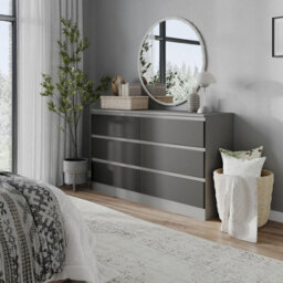 Urbn-Living Urbnliving 120Cm Width Grey Wooden Chest Of Black 6 Drawers Bedroom Furniture Storage Bedside Table Modern Cabinet - thumbnail 2