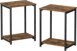 Songmics Vasagle Set Of 2 Side Tables, 2-Tier Sofa Side Tables, Bedside Tables With Steel Frames, Industrial, Rustic Brown And Black - thumbnail 8