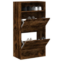 Berkfield Shoe Cabinet Smoked Oak 60X34X116 Engineered Wood - thumbnail 1