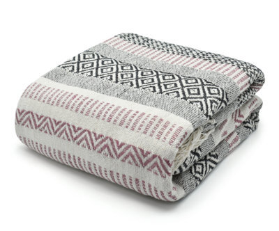 Velosso Zigzag Throw Multicoloured Aztec Design With Tassels, Soft Acrylic Blanket For Bed, Sofa Or Armchair, 90Cm X 100Cm - Blush