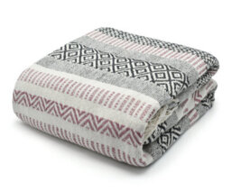 Velosso Zigzag Throw Multicoloured Aztec Design With Tassels, Soft Acrylic Blanket For Bed, Sofa Or Armchair, 90Cm X 100Cm - Blush