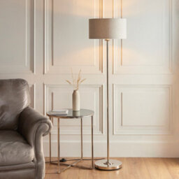 Luminosa Lighting Luminosa Highclere Floor Lamp With Shade Brushed Chrome Plate, Natural Linen, 1X E27 - thumbnail 2