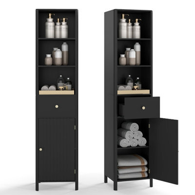 Gainoom 170Cm Tall Bathroom Black Cabinet Narrow Floor Cabinet W/ Fluted Door - image 1
