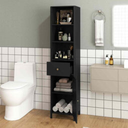Gainoom 170Cm Tall Bathroom Black Cabinet Narrow Floor Cabinet W/ Fluted Door - thumbnail 4