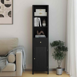 Gainoom 170Cm Tall Bathroom Black Cabinet Narrow Floor Cabinet W/ Fluted Door - thumbnail 3