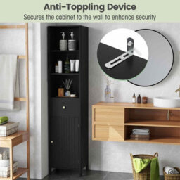Gainoom 170Cm Tall Bathroom Black Cabinet Narrow Floor Cabinet W/ Fluted Door - thumbnail 9