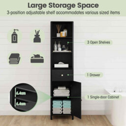 Gainoom 170Cm Tall Bathroom Black Cabinet Narrow Floor Cabinet W/ Fluted Door - thumbnail 8