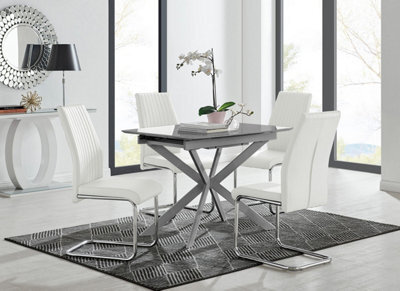 Furniturebox Uk Lira 100Cm Grey Metal Extending Dining Table & 4 White Lorenzo Chairs - image 1