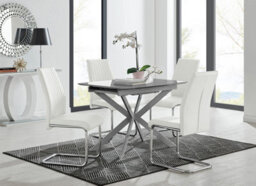 Furniturebox Uk Lira 100Cm Grey Metal Extending Dining Table & 4 White Lorenzo Chairs - thumbnail 1