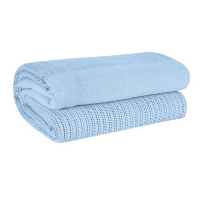 Ehc Cotton Soft Hand Woven Reversible Lightweight Light Blue Adult Cellular Blanket, Single 180 X 230Cm - image 1