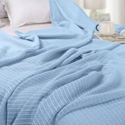 Ehc Cotton Soft Hand Woven Reversible Lightweight Light Blue Adult Cellular Blanket, Single 180 X 230Cm - thumbnail 5