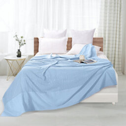 Ehc Cotton Soft Hand Woven Reversible Lightweight Light Blue Adult Cellular Blanket, Single 180 X 230Cm - thumbnail 3