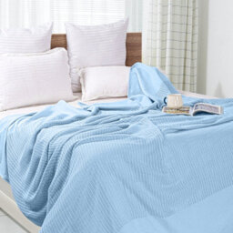 Ehc Cotton Soft Hand Woven Reversible Lightweight Light Blue Adult Cellular Blanket, Single 180 X 230Cm - thumbnail 2