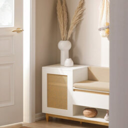 Sobuy Fsr128-W,shoe Storage Bench Shoe Rack With Cushion Large Capacity Cabinet With Adjustable Shelves & Rattan Door - thumbnail 6