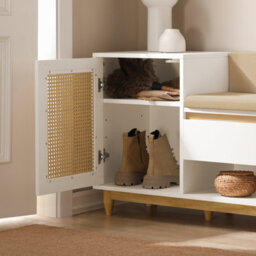 Sobuy Fsr128-W,shoe Storage Bench Shoe Rack With Cushion Large Capacity Cabinet With Adjustable Shelves & Rattan Door - thumbnail 7