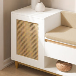 Sobuy Fsr128-W,shoe Storage Bench Shoe Rack With Cushion Large Capacity Cabinet With Adjustable Shelves & Rattan Door - thumbnail 4