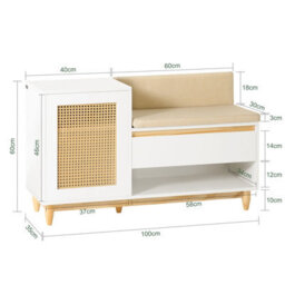 Sobuy Fsr128-W,shoe Storage Bench Shoe Rack With Cushion Large Capacity Cabinet With Adjustable Shelves & Rattan Door - thumbnail 3