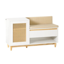 Shoe Storage Bench Shoe Rack With Cushion Large Capacity Cabinet With Adjustable Shelves & Rattan Door,sobuy Fsr128-W,white