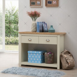 Timber Art Design Lisbon Console Hall Way Table With 2 Drawers Cream