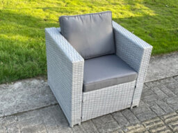 Fimous Light Grey Rattan Single Chair Patio Outdoor Garden Furniture With Thick Seat And Back Cushion - thumbnail 3