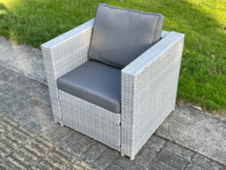 Fimous Light Grey Rattan Single Chair Patio Outdoor Garden Furniture With Thick Seat And Back Cushion - thumbnail 2